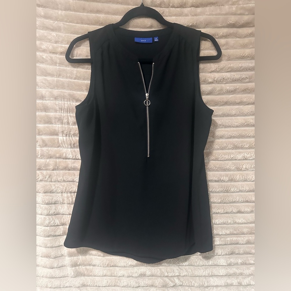 APT. 9 Black Sleeveless Zip-Front Top
